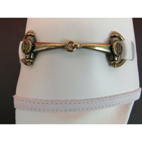 ROBERTO CAVALLI WHITE LEATHER SUEDE ANTIQUE SILVER LOGO SANDALS SLIDE 41/8 ITALY main image 8